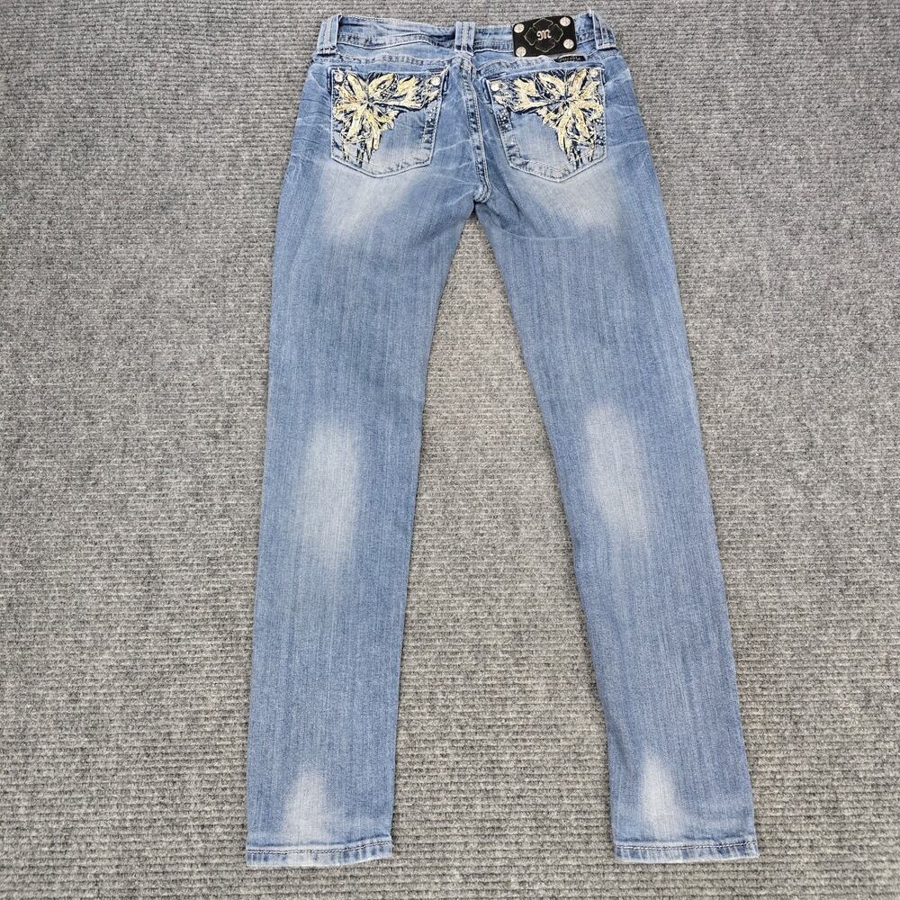 Miss Me Skinny Jeans Womens 29x32 Blue Floral Rhinestone Y2K